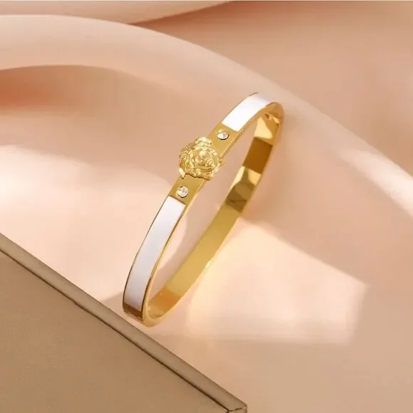 18K Gold Medusa Head White Oil Drip  Diamond Bracelet - Picture 6 of 7